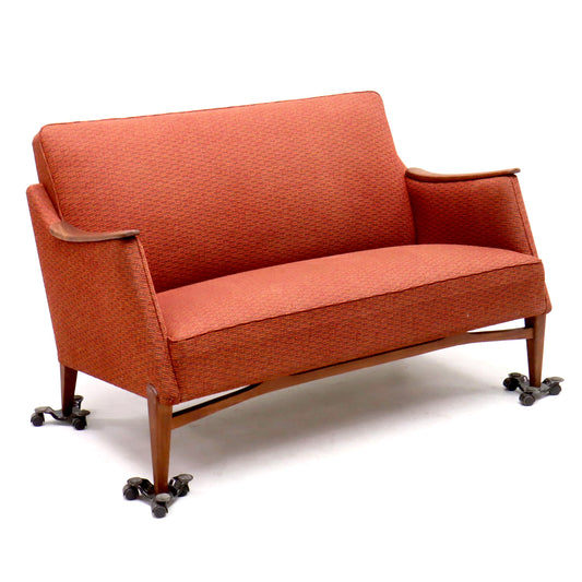 Two seater 1950s sofa with teak details