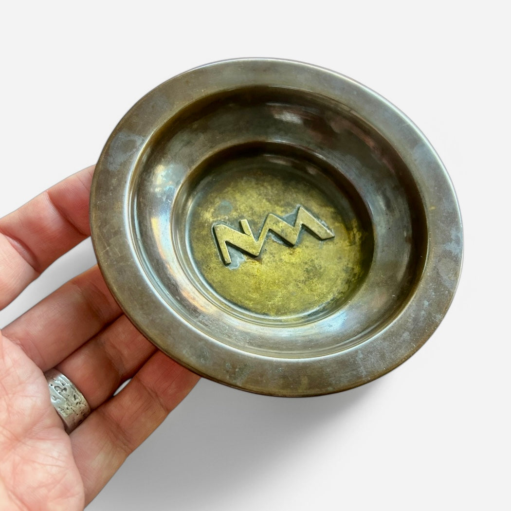 Vintage bronze ashtray with embossed letters NM or WN