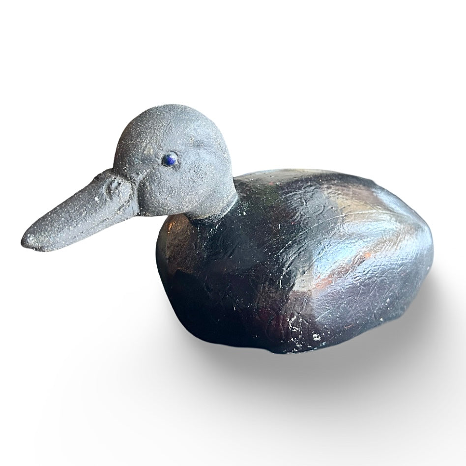 Vintage ceramic and wood duck hunting decoy from Scandinavia