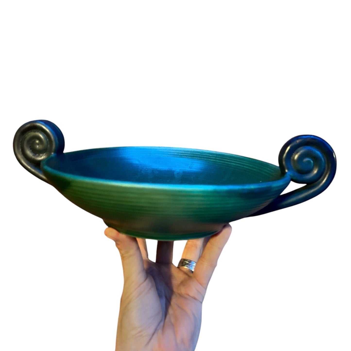 Swedish ceramic deep green Art Deco bowl