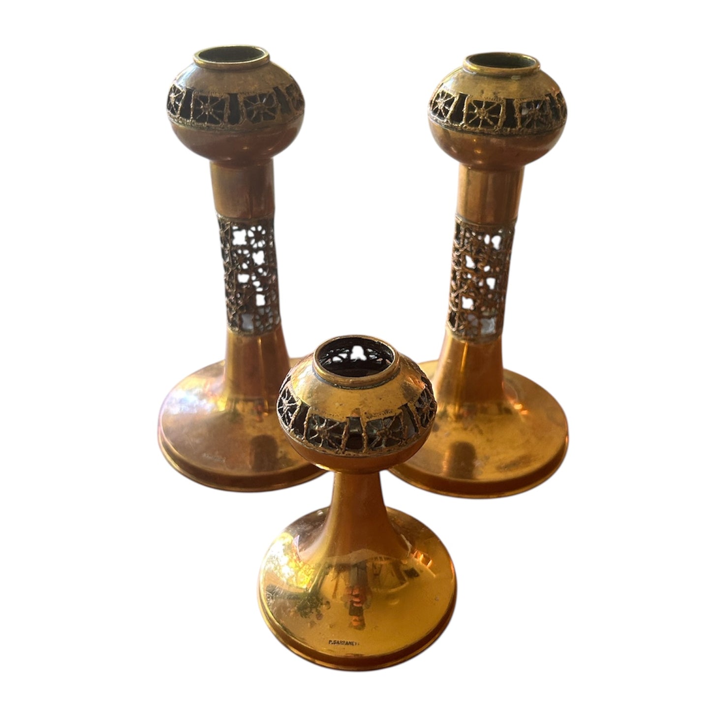 Three bronze candle holders by Pentti Sarpaneva for Turun Hopea