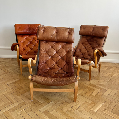 Pernilla 69 lounge chair, by Bruno Mathsson with dark brown canvas, for DUX
