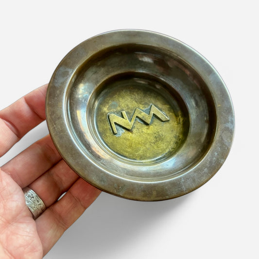 Vintage bronze ashtray with embossed letters NM or WN