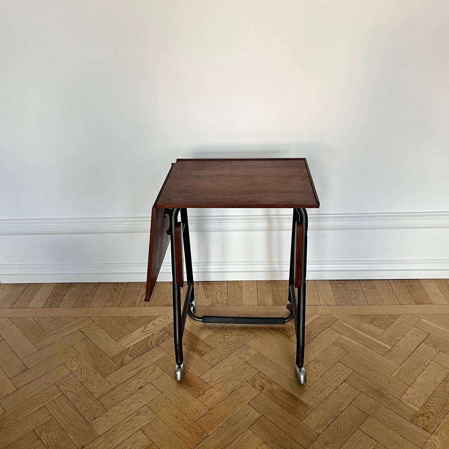 1950s teak folding table with wheels