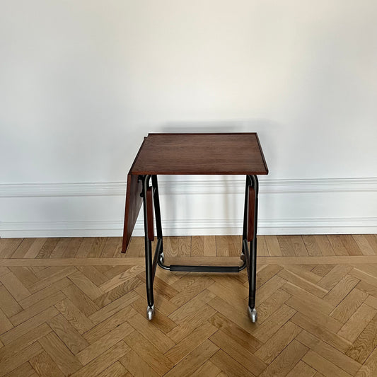 1950s teak folding table with wheels