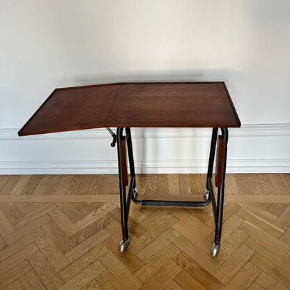 1950s teak folding table with wheels