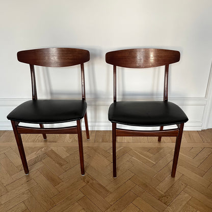 Mid-Century Modern Dining Chairs in Teak and Black Vinyl