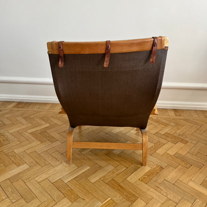 Pernilla 69 lounge chair, by Bruno Mathsson with dark brown canvas, for DUX