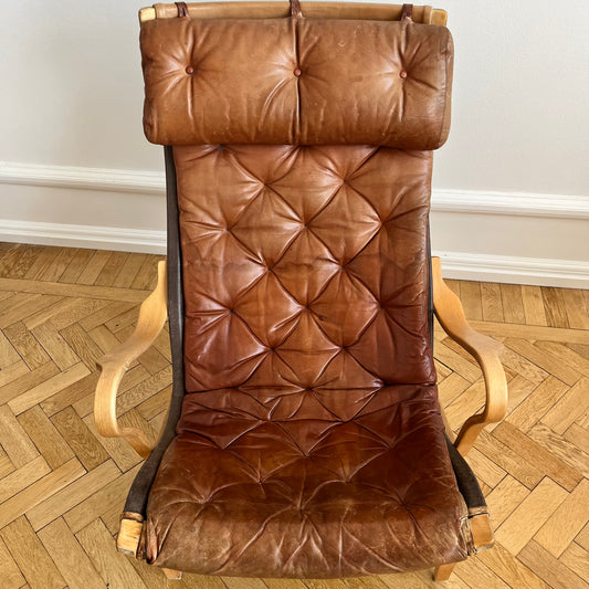 Pernilla 69 lounge chair, by Bruno Mathsson with dark brown canvas, for DUX