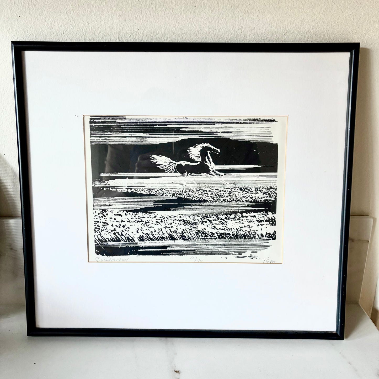 David McKay — Galloping Horse, Linocut/Woodblock Print, 31/70, 1980 — Framed Original Art