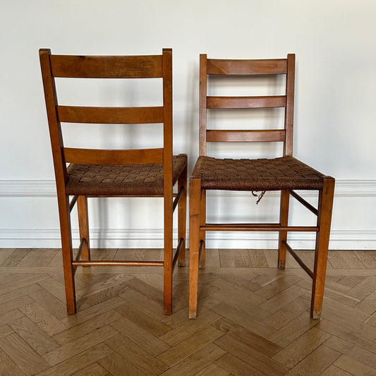 Rustic oak and rope 1950s chairs