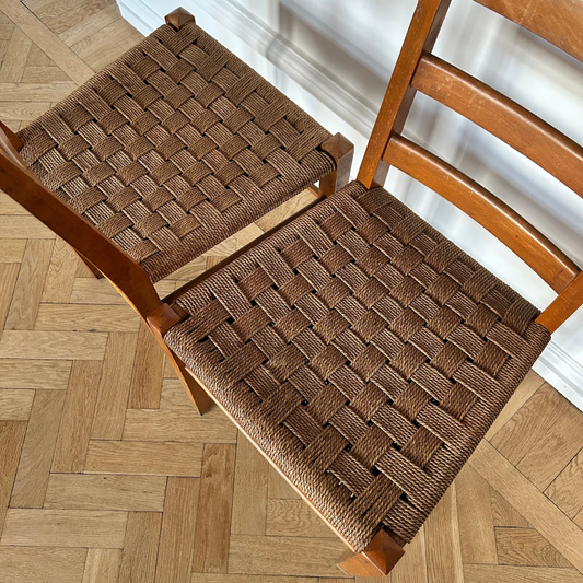 Rustic oak and rope 1950s chairs