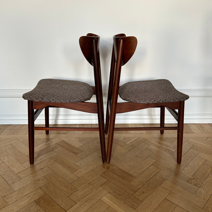 Set of two 1960s Danish teak dining chairs with curved backrests