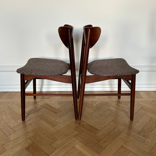 Set of two 1960s Danish teak dining chairs with curved backrests