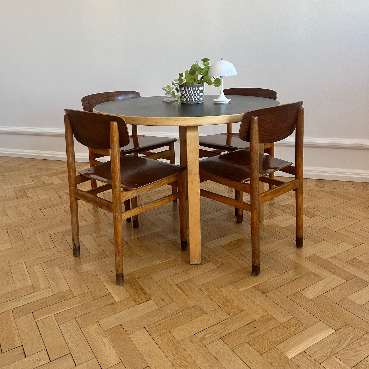 Table 90A, by Alvar Aalto, with black laminat top, for Artek