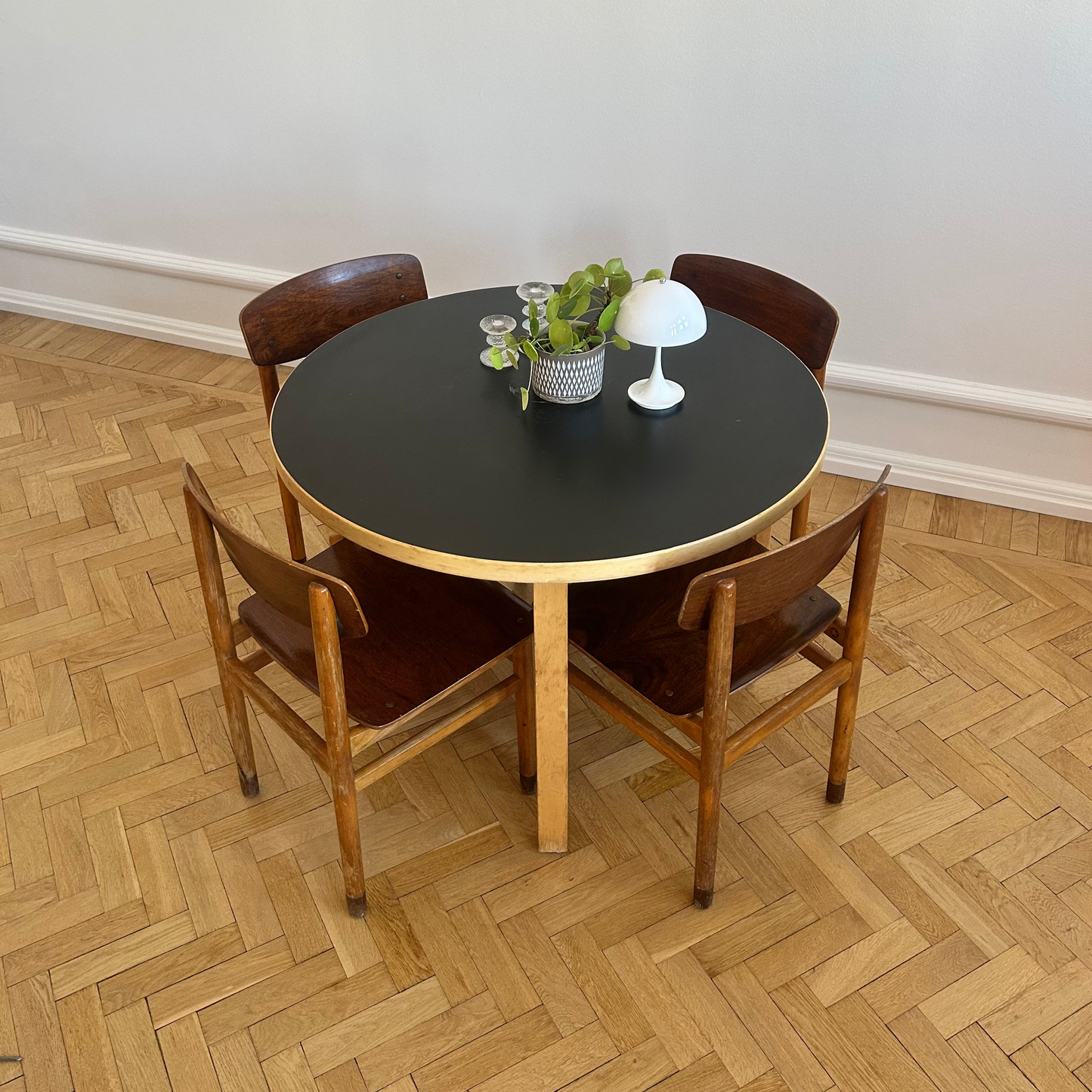 Table 90A, by Alvar Aalto, with black laminat top, for Artek