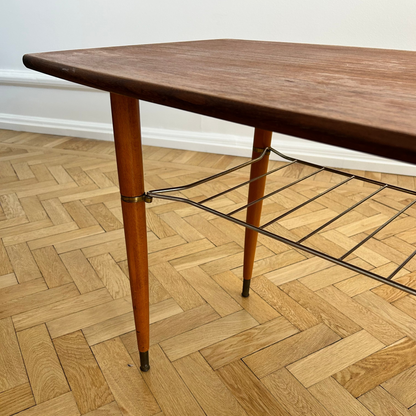 Coffee table in teak with brass magazine shelf from the 1960s