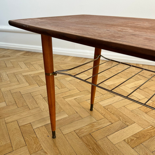Coffee table in teak with brass magazine shelf from the 1960s