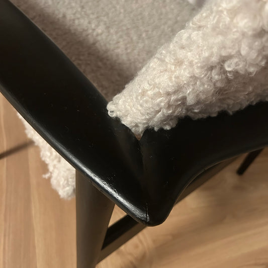 Danish 1950s lounge chair in matt black finish and teddy cover