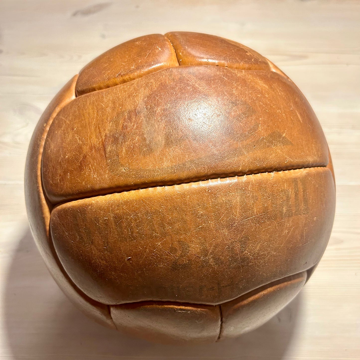 Large vintage leather medicine ball from the 1940s–1950s