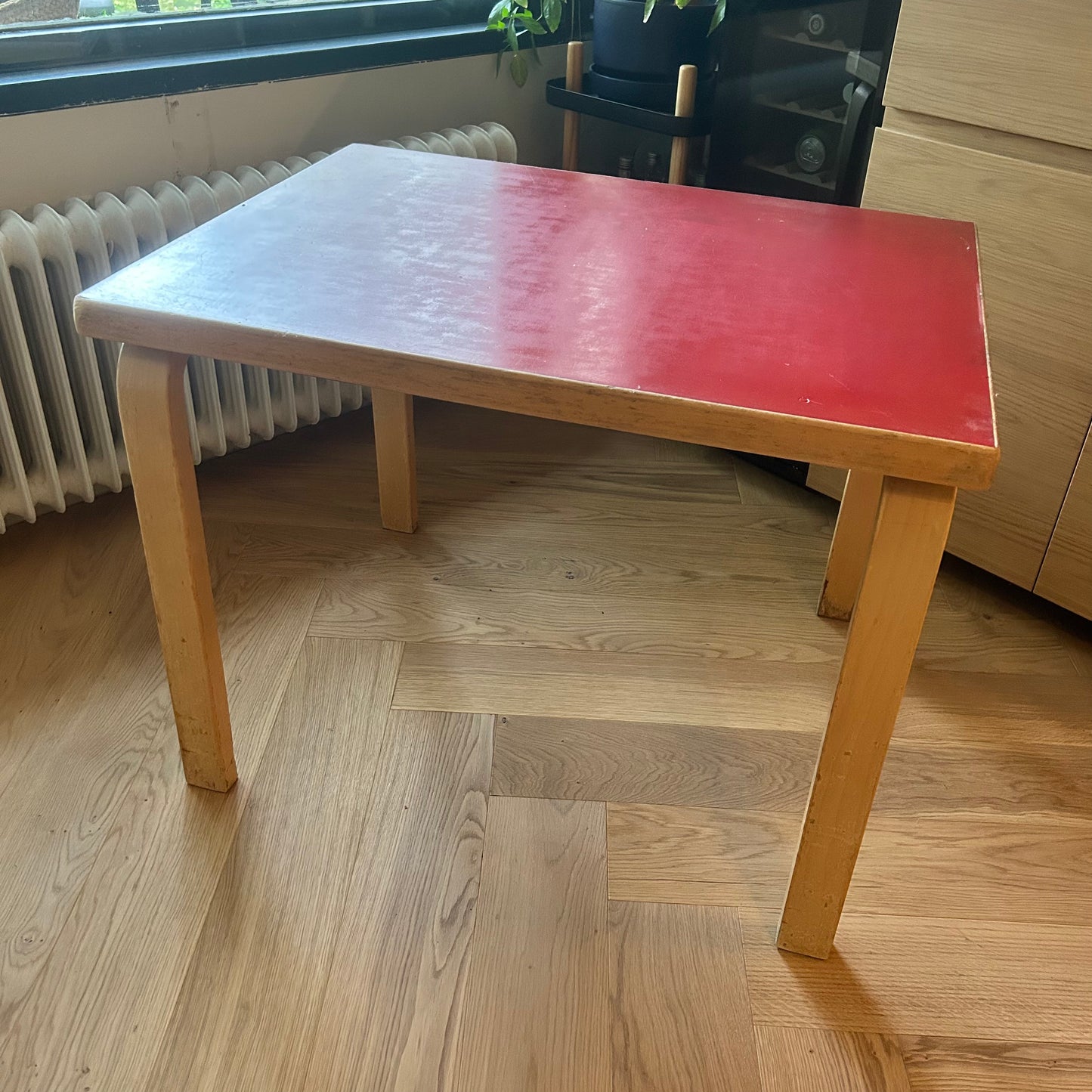 Linoleum table 80C with red top by Alvar Aalto for Artek