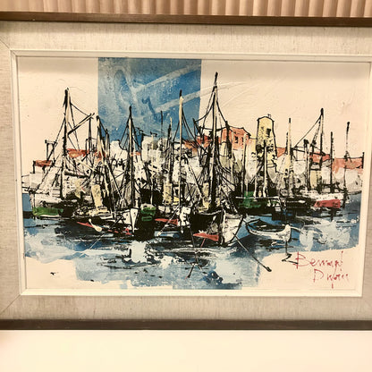 Mediterranean 1960s harbour scene by Bernard Duval