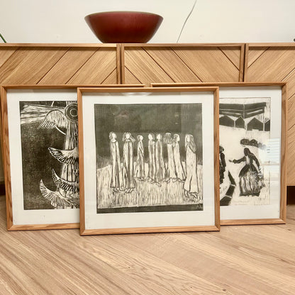 Three framed graphic sheets by Aili Hiukka-Iivarinen