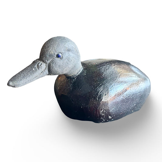 Vintage ceramic and wood duck hunting decoy from Scandinavia