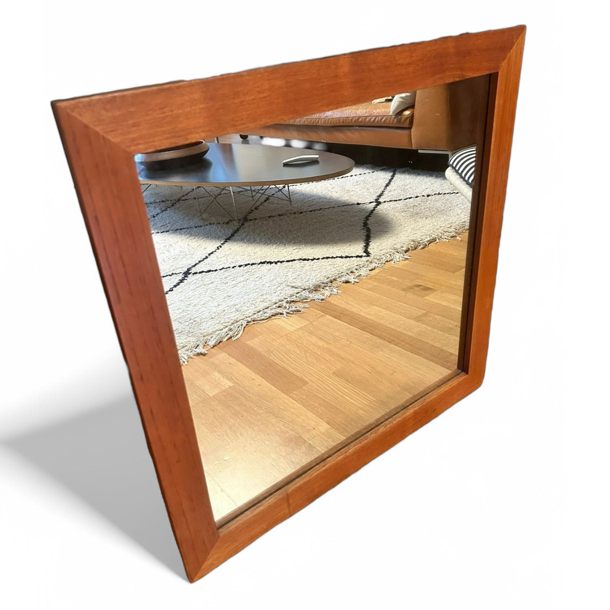 Large teak mirror with corner details from the 1960s