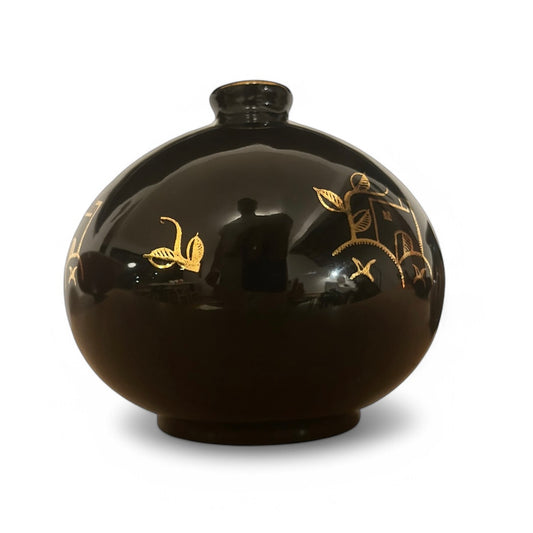Black and gold Art Deco vase by Arabia Finland from the 1930s