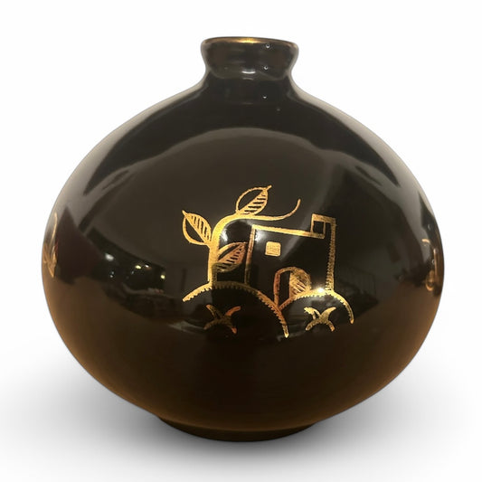 Black and gold Art Deco vase by Arabia Finland from the 1930s