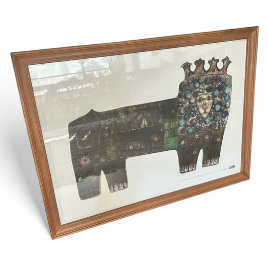 Framed poster of Rut Bruk's ceramic work The Donkey in the Lion's Skin