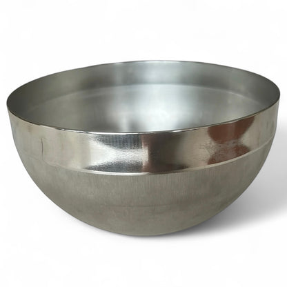 Vintage brushed steel bowl by Seita Steel with SKOP bank logo