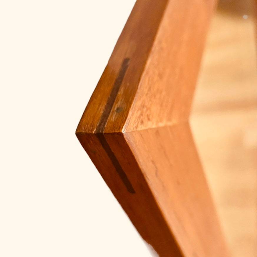 Large teak mirror with corner details from the 1960s