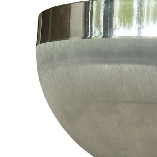 Vintage brushed steel bowl by Seita Steel with SKOP bank logo