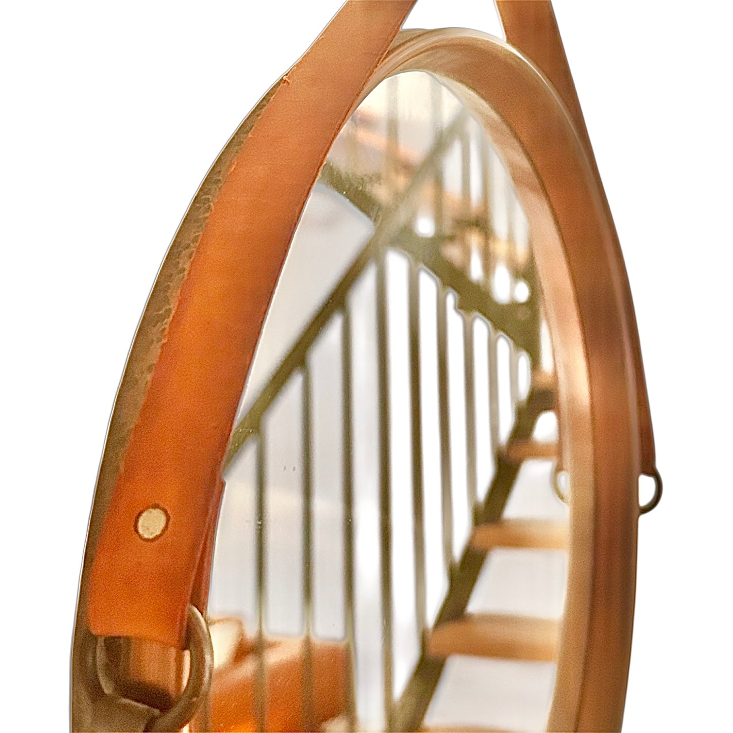 Wall mirror with leather strap by Martti Metalli