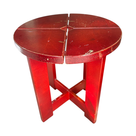 Red wooden stool or sidetable in an Art Noveau style