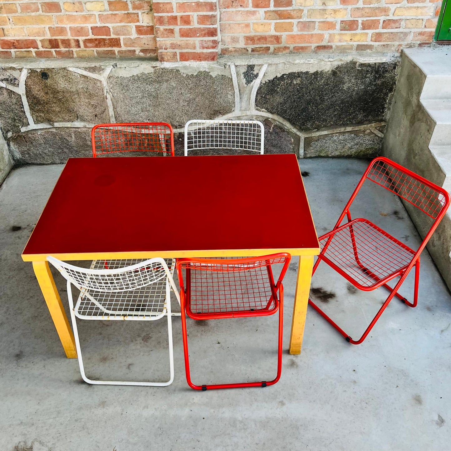 Red linoleum table 80B by Alvar Aalto for Artek