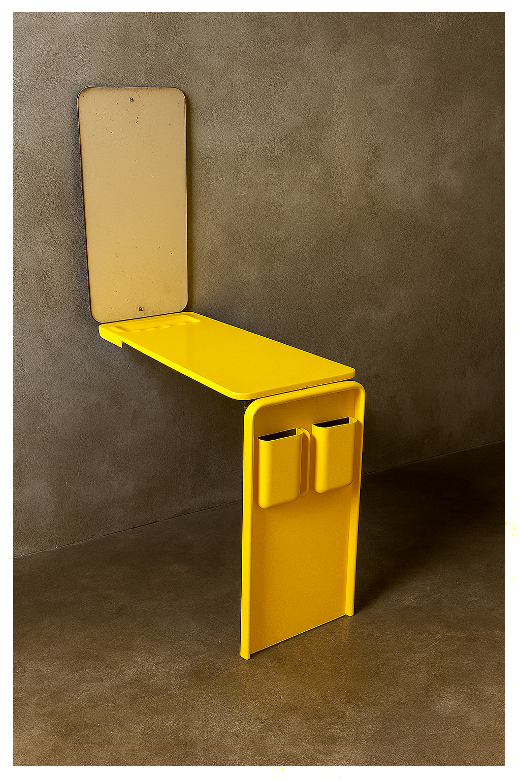 Wall-mounted desk in yellow plastic, 1970s