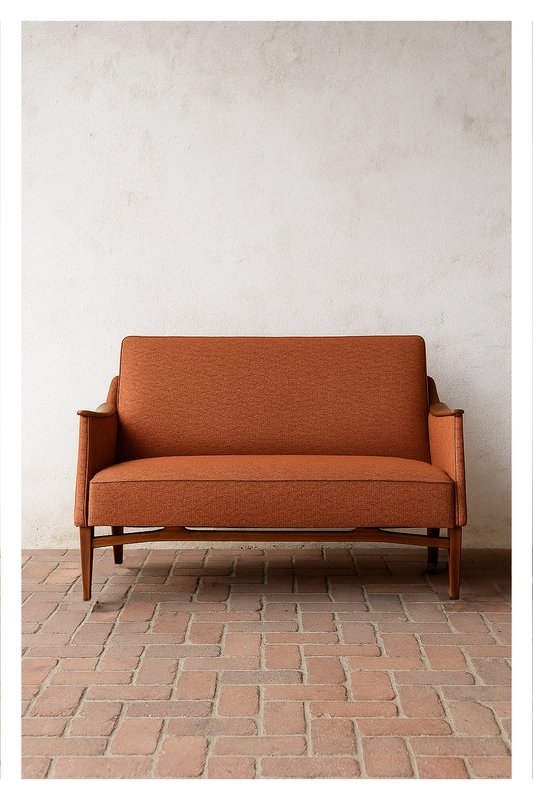 Two seater 1950s sofa with teak details